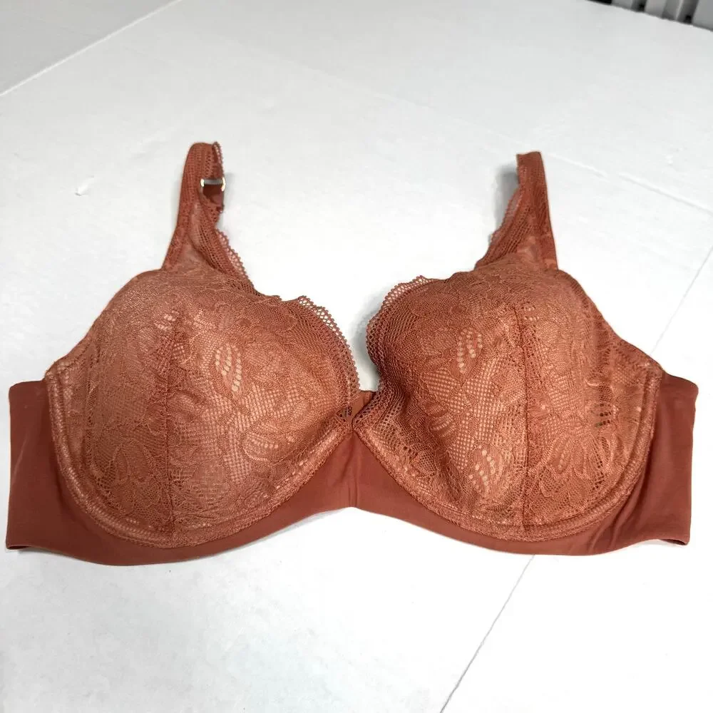 ThirdLove Graphic Lace Plunge Underwire Foam Molded Cups Bra Clay Rust Women 40D